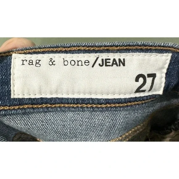 Rag & Bone Jeans Sz 27x 25” Inseam Frayed Hem Cropped High Rise Distressed Dark  - Picture 7 of 12